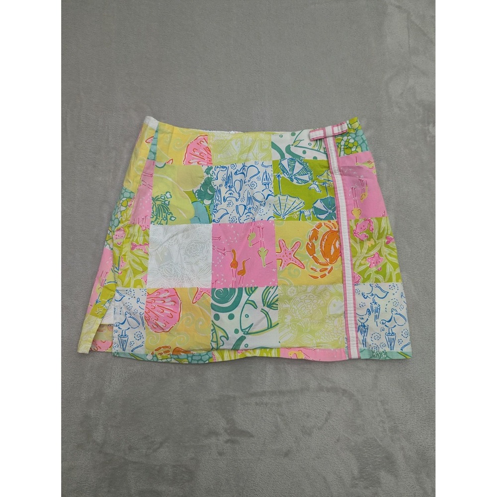 VTG Lilly‎ Pulitzer Skort Womens 2 Colorful Patchwork Mini Beach Tropical